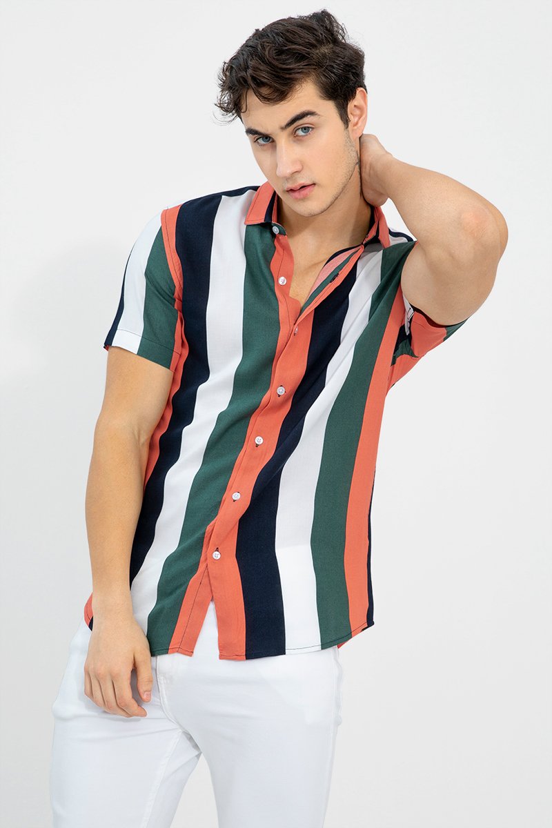 Men Regular Fit Striped Cut Away Collar Casual Shirt with stylish striped pattern and comfortable fabric for daily and smart casual wear