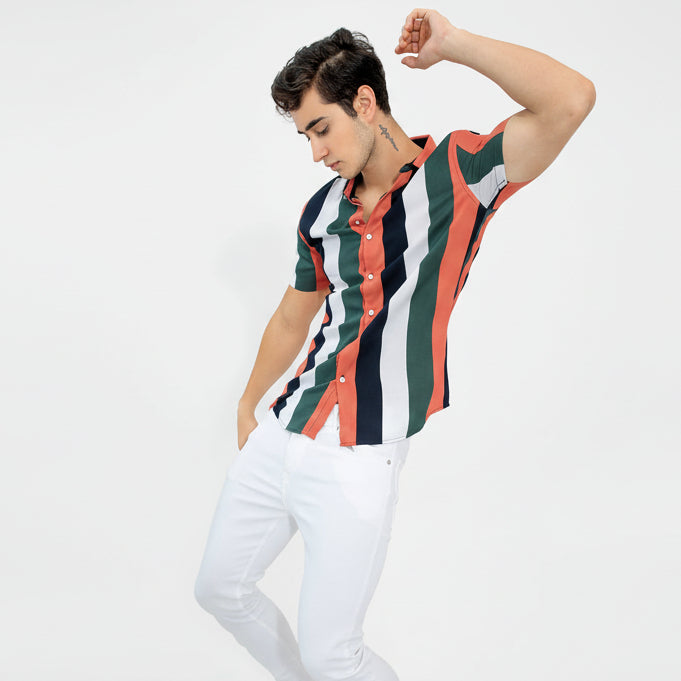 Men Regular Fit Striped Cut Away Collar Casual Shirt with stylish striped pattern and comfortable fabric for daily and smart casual wear
