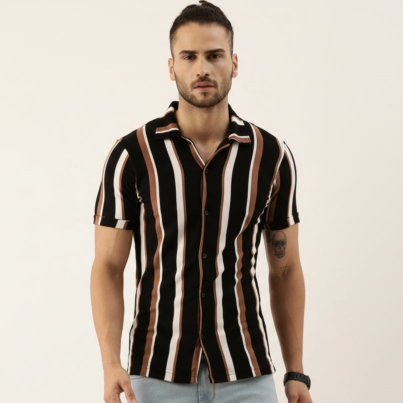 Men Regular Fit Striped Spread Collar Casual Shirt with classic striped pattern and soft breathable fabric for smart casual wear