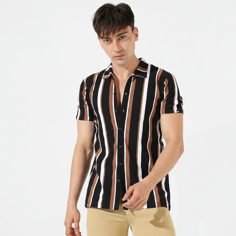 Men Regular Fit Striped Spread Collar Casual Shirt with classic striped pattern and soft breathable fabric for smart casual wear