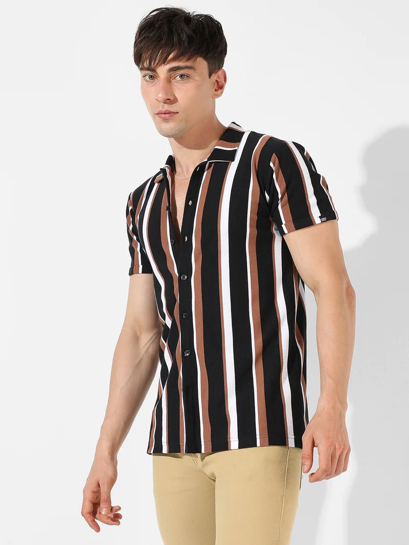 Men Regular Fit Striped Spread Collar Casual Shirt with classic striped pattern and soft breathable fabric for smart casual wear