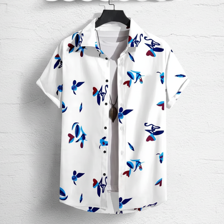 Men Regular Super Slim Fit Printed Ribbed Collar Casual Shirt with stylish print and ribbed collar design for comfortable and trendy casual wear