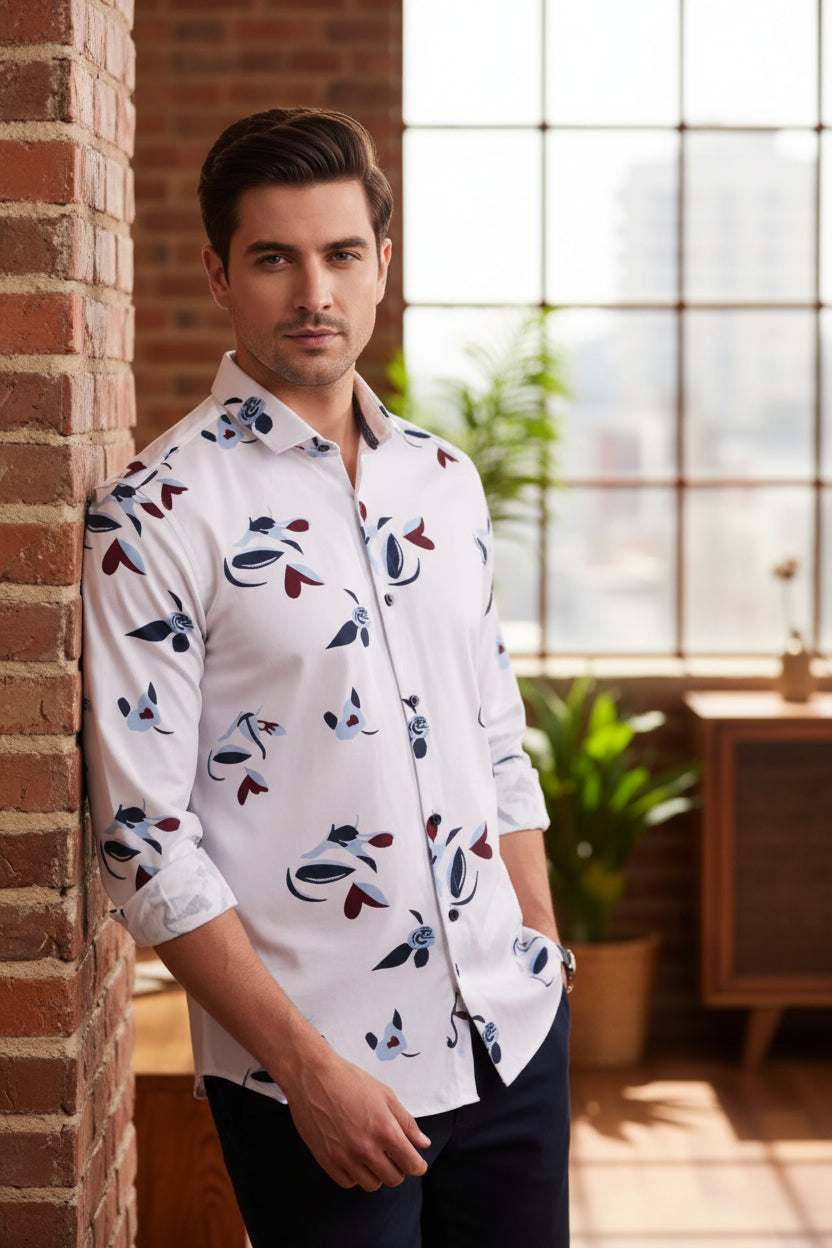 Men Regular Super Slim Fit Printed Ribbed Collar Casual Shirt with stylish print and ribbed collar design for comfortable and trendy casual wear