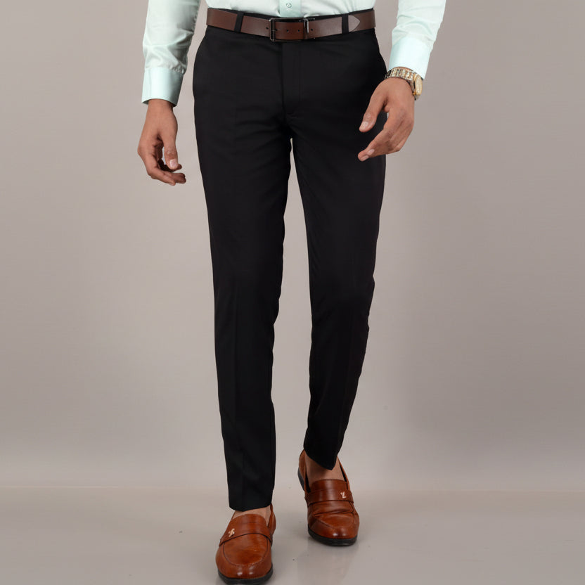 Men Slim Fit Black Cotton Blend Trousers with modern slim fit and comfortable fabric for office, formal, and casual wear