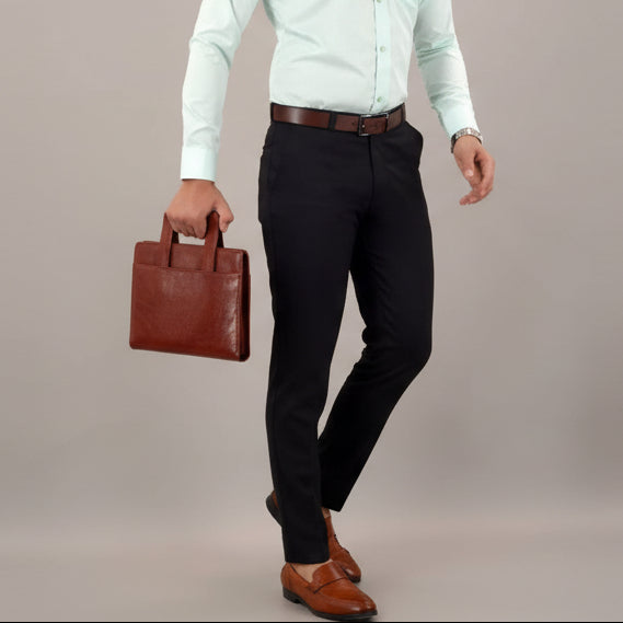 Men Slim Fit Black Cotton Blend Trousers with modern slim fit and comfortable fabric for office, formal, and casual wear