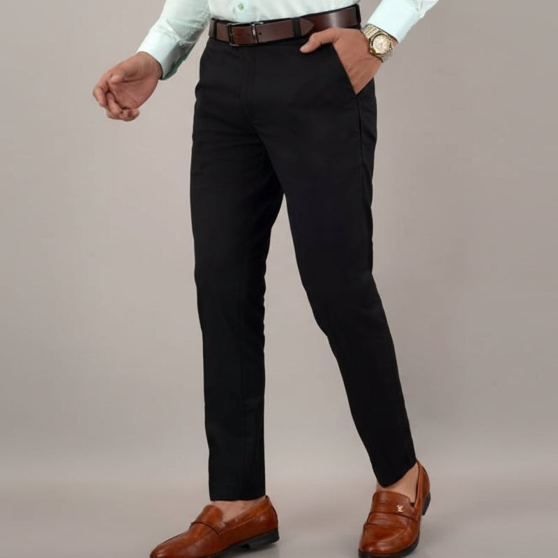 Men Slim Fit Black Cotton Blend Trousers with modern slim fit and comfortable fabric for office, formal, and casual wear