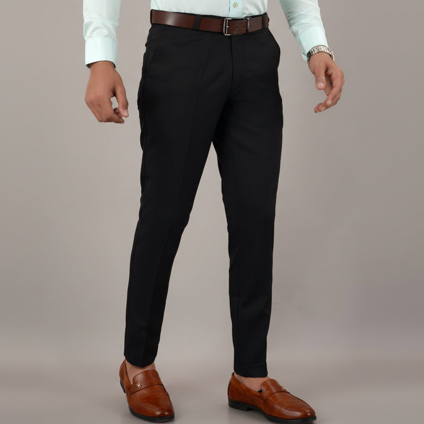 Men Slim Fit Black Cotton Blend Trousers with modern slim fit and comfortable fabric for office, formal, and casual wear