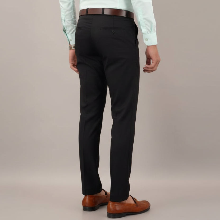 Men Slim Fit Black Cotton Blend Trousers with modern slim fit and comfortable fabric for office, formal, and casual wear