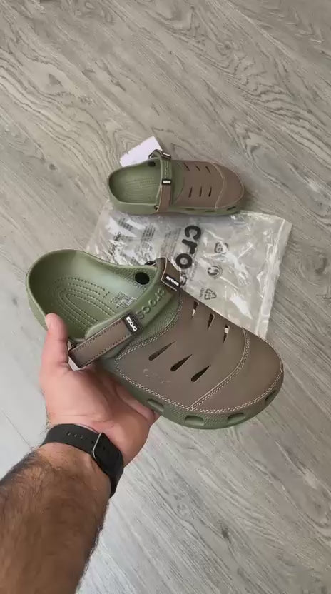 Crocs Yukon Sandals – Premium comfort footwear in brown-green with lightweight design, durability, and all-day wearability.