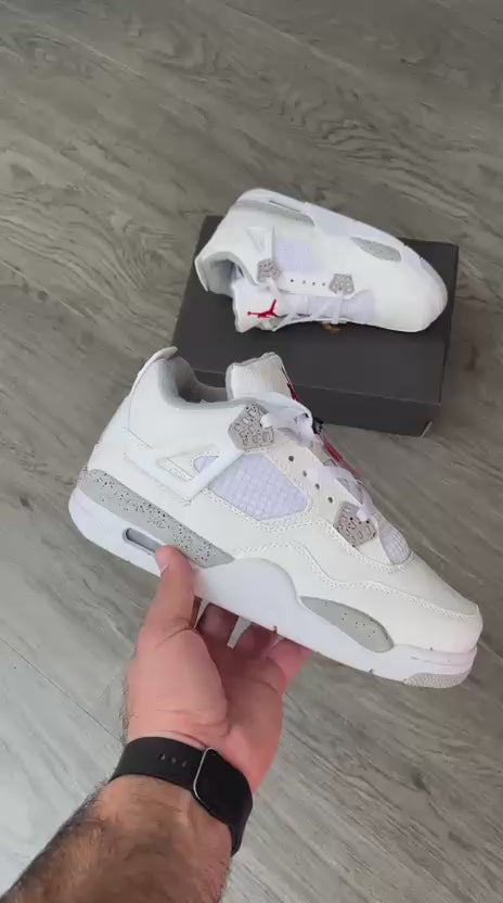 Jordan Retro 4 – Semi UA premium leather sneakers in white-red with top-quality build, comfort, and stylish design.