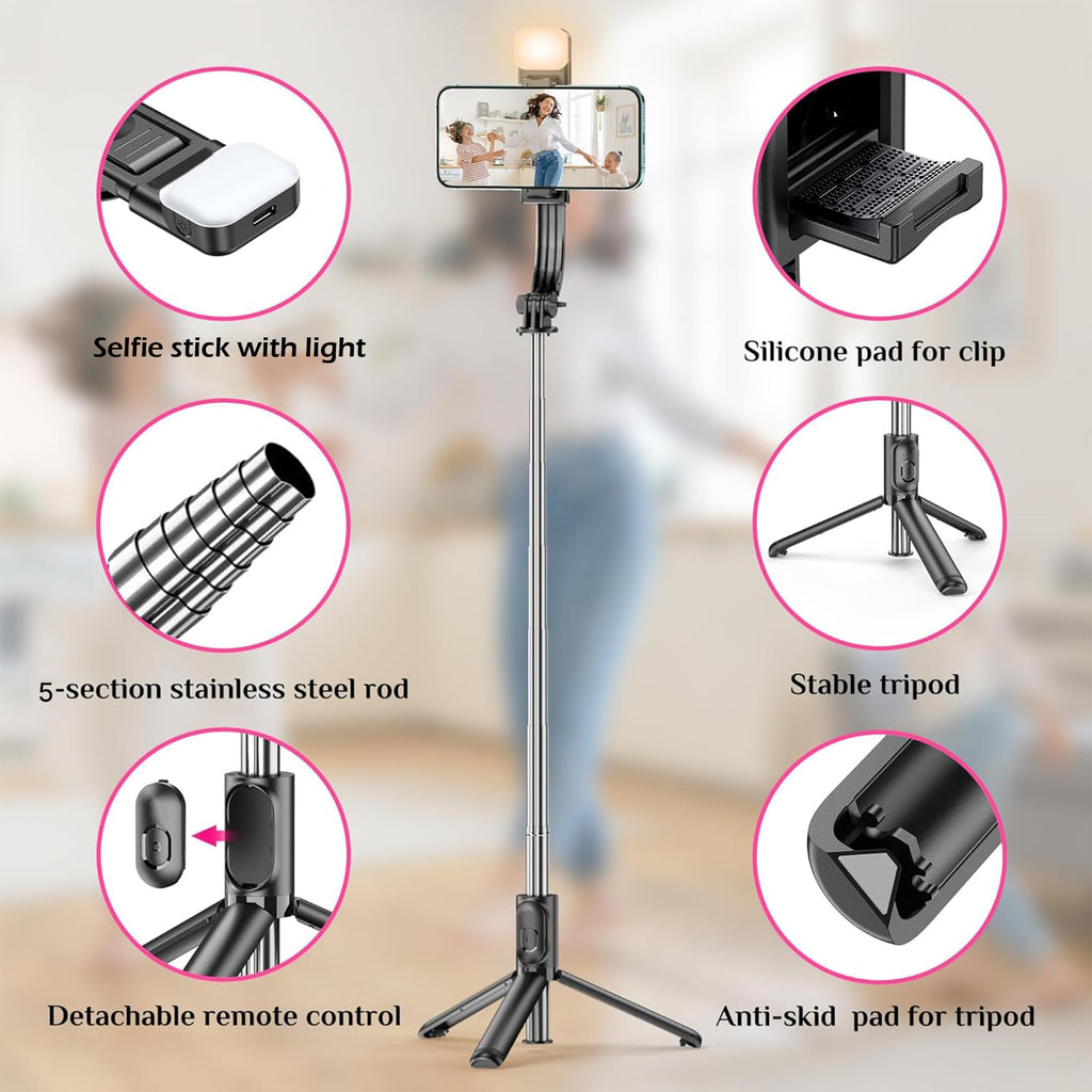 R1S Extendable Flash 3-in-1 Selfie Stick Tripod with Bluetooth Remote