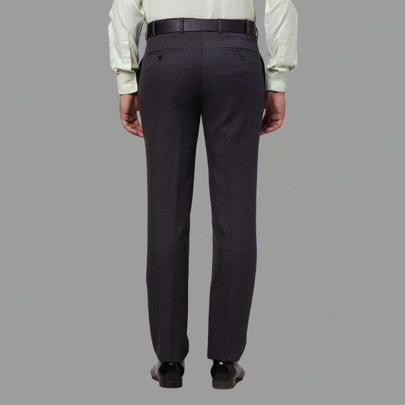 Dark Grey Solid Mid-Rise Stretchable Men Formal Trousers – Comfortable, durable, and stylish office & daily wear trousers.