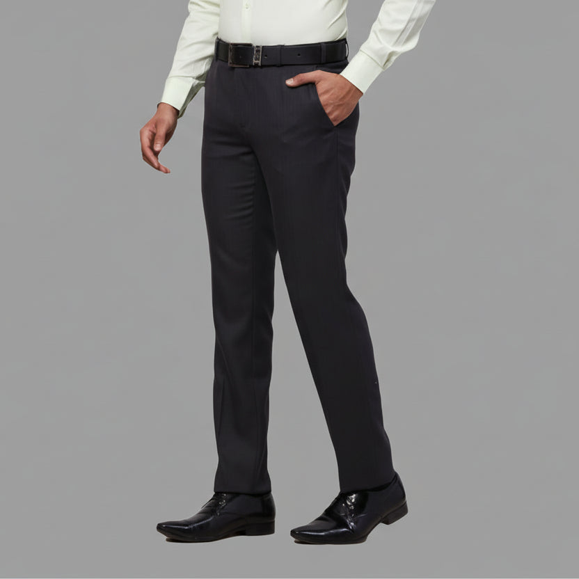 Dark Grey Solid Mid-Rise Stretchable Men Formal Trousers – Comfortable, durable, and stylish office & daily wear trousers.