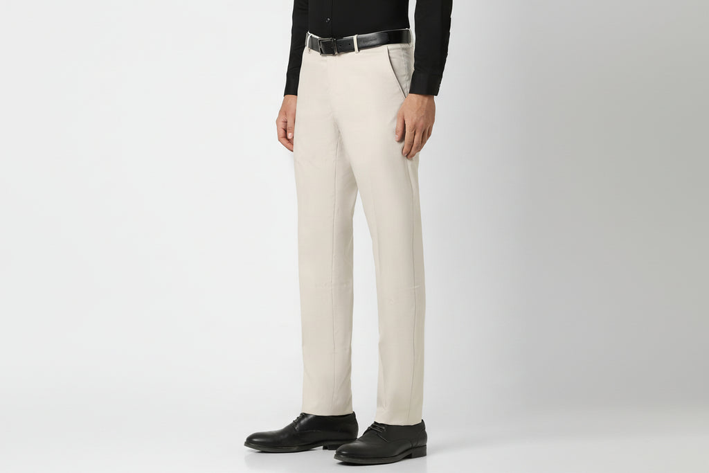 Khaki Solid Mid-Rise Stretchable Men Formal Trousers, 