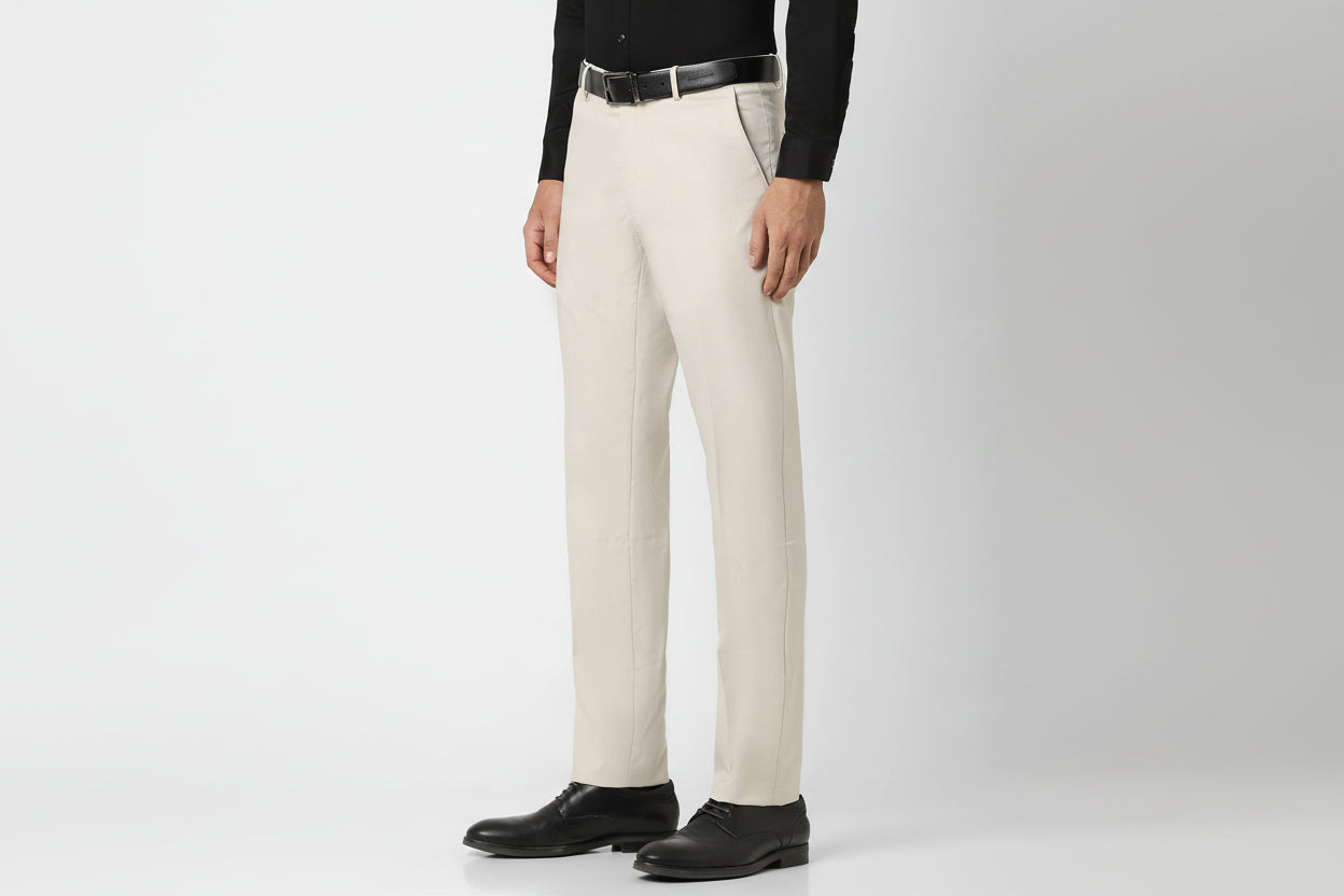 Khaki Solid Mid-Rise Stretchable Men's Formal Trousers – Comfortable, durable, and stylish for office and daily wear.