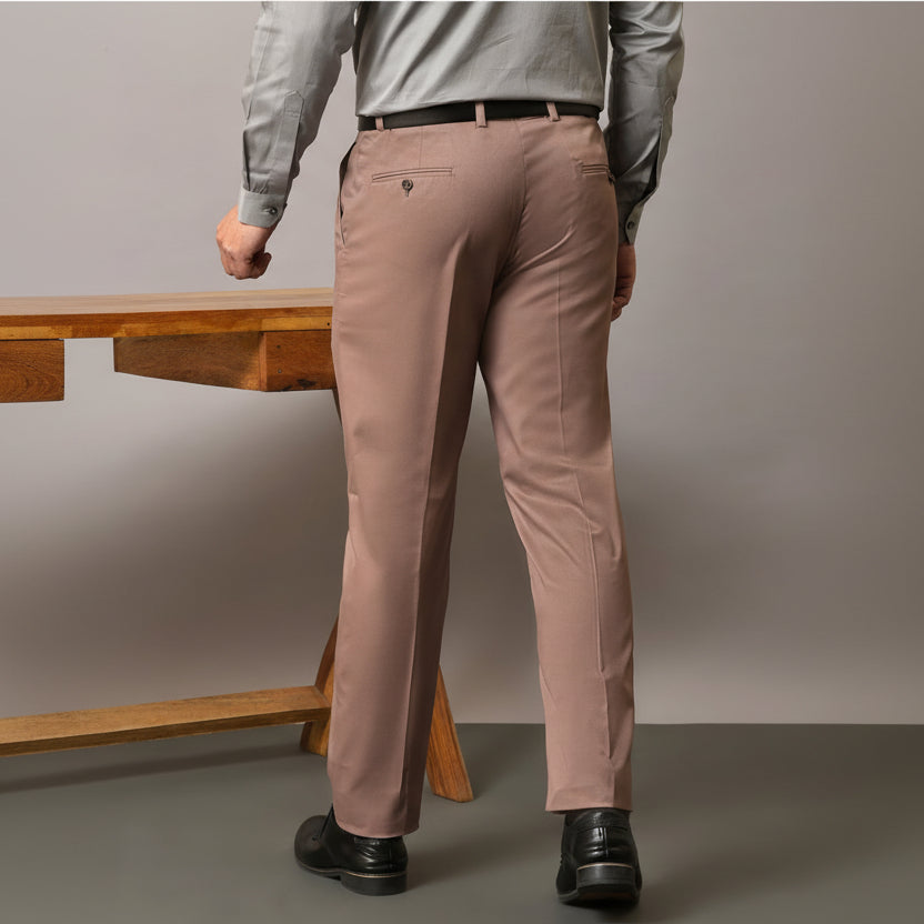 Light Purple Solid Mid-Rise Stretchable Men Formal Trousers
