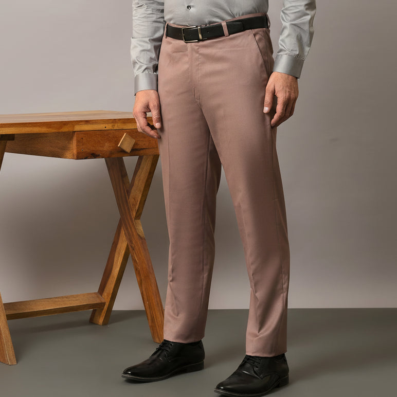 Light Purple Solid Mid-Rise Stretchable Men Formal Trousers