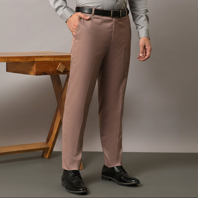Light Purple Solid Mid-Rise Stretchable Men Formal Trousers