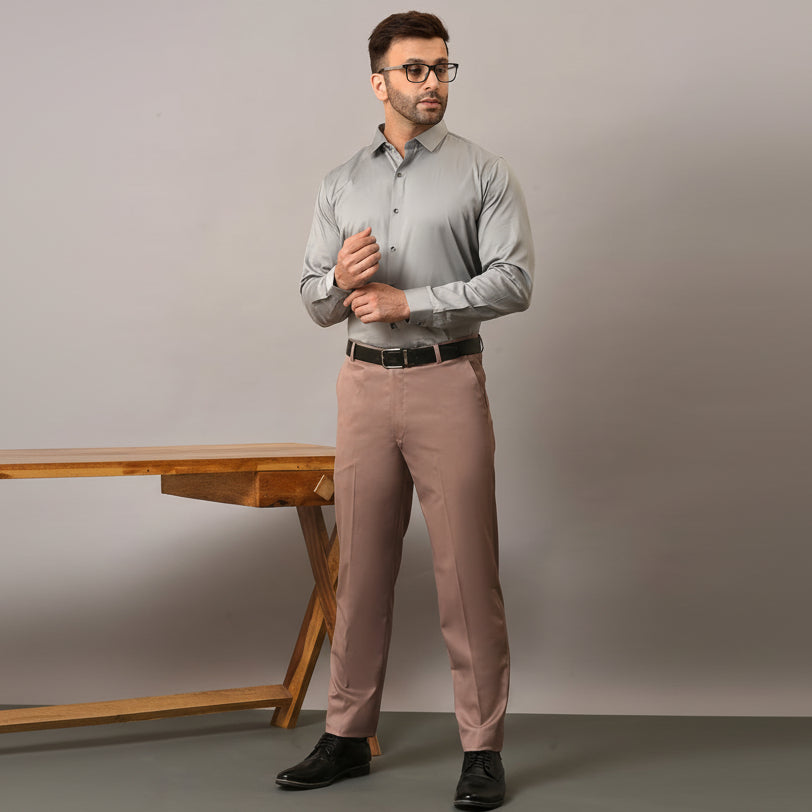 Light Purple Solid Mid-Rise Stretchable Men Formal Trousers