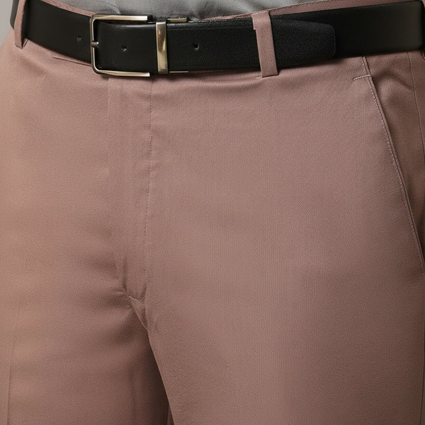 Light Purple Solid Mid-Rise Stretchable Men Formal Trousers