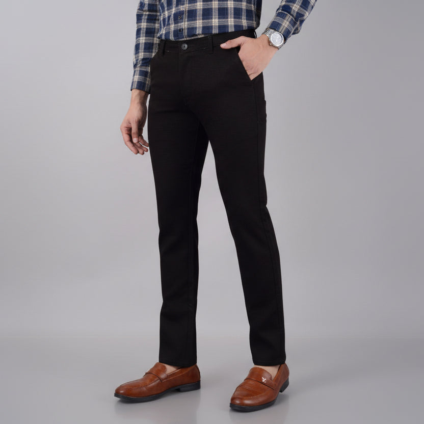 Men's Slim Fit Cotton Stretchable Trousers in Brown with comfortable stretch fabric and modern slim fit for office, formal, and casual wear