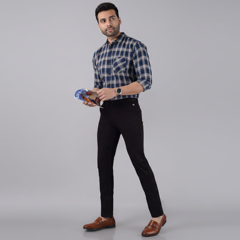 Men's Slim Fit Cotton Stretchable Trousers in Brown with comfortable stretch fabric and modern slim fit for office, formal, and casual wear